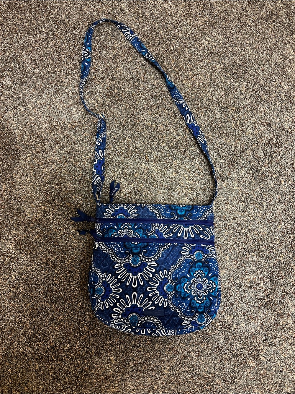 Blue Floral Crossbody Bag - Quilted Fabric Shoulder Purse